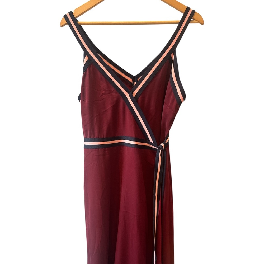NWT Mossimo Wrap Dress With Ties Burgundy Medium Navy/Pink Accents Occasion